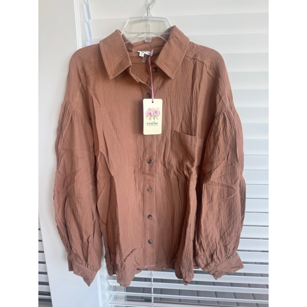Entro Brown Button Down Shirt Women's Camel